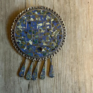 Vintage Taxco Mexico Sterling Silver Crushed Lapis Lazuli Inlaid Pin 3 Eagle